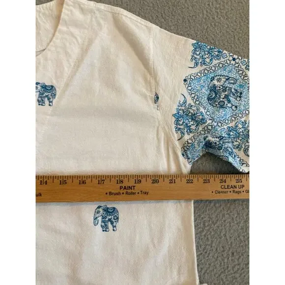 Elephant Top 2XL Geometric Art Short Sleeve V-Neck Boho Beach Hippie Shirt XXL - Picture 10 of 14